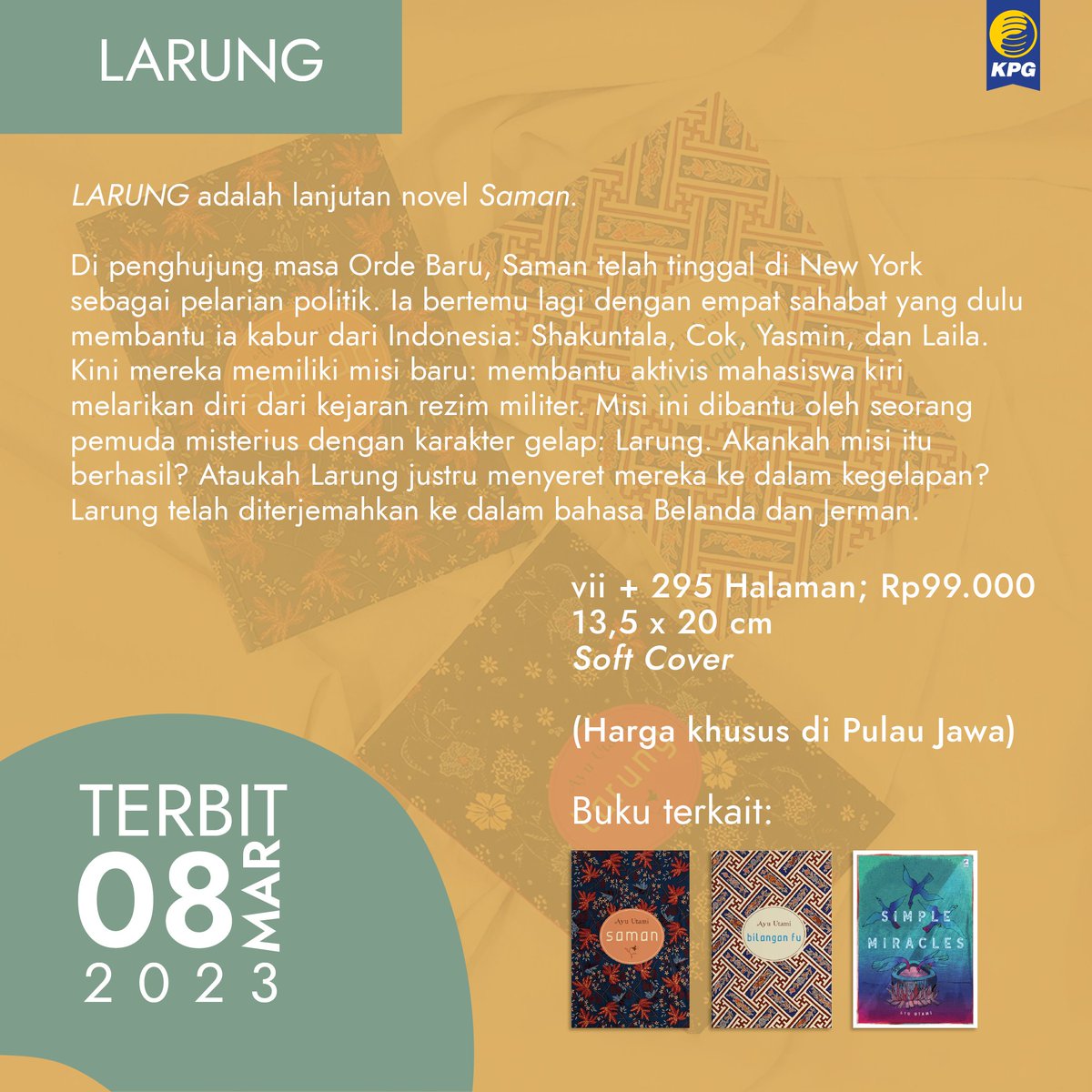 penerbitkpg's tweet photo. 7. Larung
Di penghujung masa Orde Baru, Saman telah tinggal di New York sebagai pelarian politik. Kini Ia bersama Shakuntala, Cok, Yasmin, dan Laila memiliki misi baru: membantu aktivis mahasiswa kiri melarikan diri dari kejaran rezim militer.
https://t.co/PVUOzCemxT
#Larung https://t.co/iFD2tpb3uh