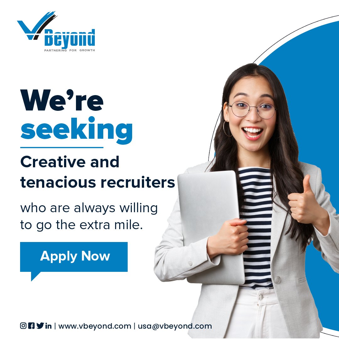 VBeyondCorp's tweet photo. #VBeyond Careers
We are hiring! If you are looking to advance your career, we will help you grow exponentially.
Apply at career@vbeyond.com
.
.
.
#VBeyondCorp #JobAlert #Hiring #HiringNow #Recruitment #IT #ITRecruitment #HR #Jobs #Careers #ITHiring https://t.co/FOj6BiEXnZ