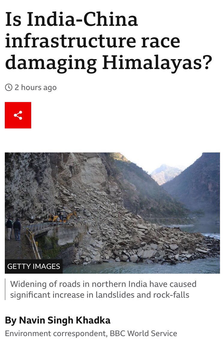 NavinSinghKhadk's tweet photo. Ecologically, #climatically super-sensitive & #earthquake-prone. Yet this is where infrastructure race betn #China & #India is intensifying. Scientists say this is not only damaging #Himalayan ecosystem but also making the region dangerous. Our exclusive: https://t.co/8NZ0VRIki1 https://t.co/eVYD8u0ioc
