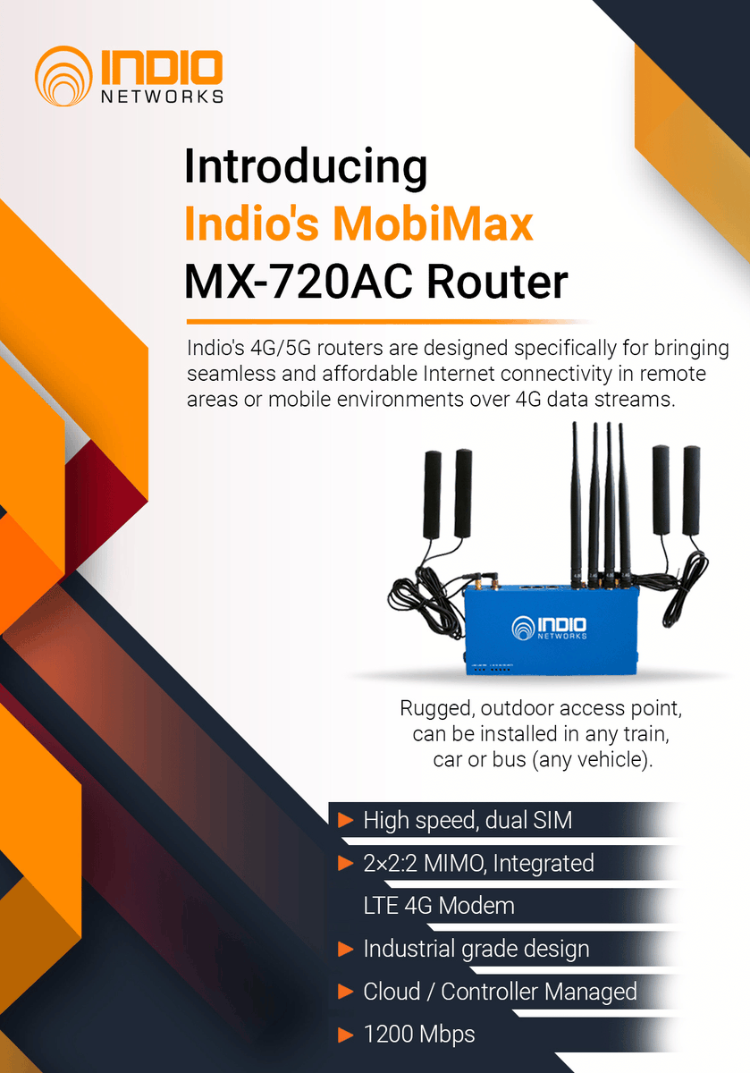 indionetworks's tweet photo. Modern era demands constant connectivity to the internet even while you're on the move. Introducing Indio's MobiMax MX-720AC Router, an ideal device for mobile connectivity for people on the go.

#4g #5g #4grouters #5grouters #mobimax #internetconnectivity https://t.co/VakgTBPqji