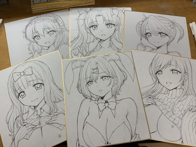 色紙ペン入れ進捗!!
色んなキャラがいて楽しい。
円香がいい感じに描けたなー。桃華は初描き👍 