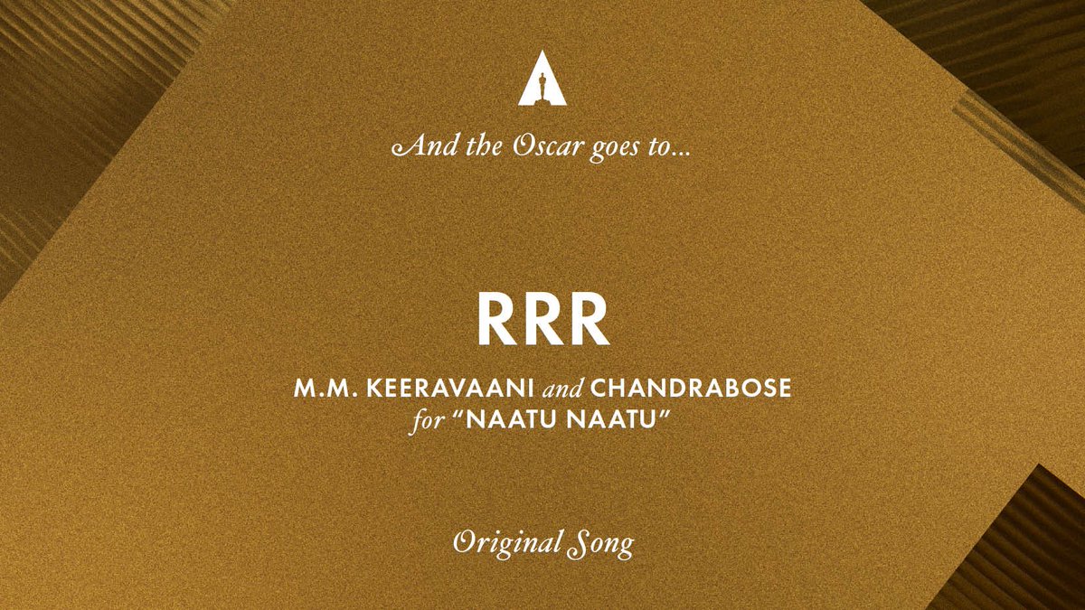 MeSapthagiri's tweet photo. It’s #Proud #Moment #INDIAN #TeluguFilm #Wins #Oscar  #Award for #BestOriginal Song #Naatu #Naatu from #RRR Movie. Congratulations to Great Director @ssrajamouli Garu @mmkeeravaani Garu @boselyricist Garu @AlwaysRamCharan Garu @tarak9999 Garu @Rahulsipligunj @kaalabhairava7 https://t.co/m6g2ggKIcF