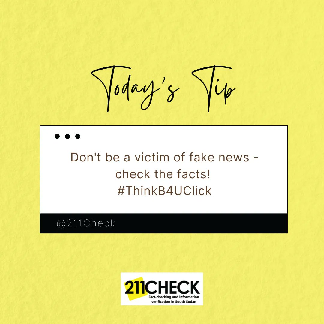 211Check's tweet photo. Think Before You Click! #ThinkBUClick #SouthSudan
By interacting with online hate speech, you are encouraging it: SO DON’T!
#FactsMatter #StayVerified #defyhatenow https://t.co/AMjtZ9oPXf