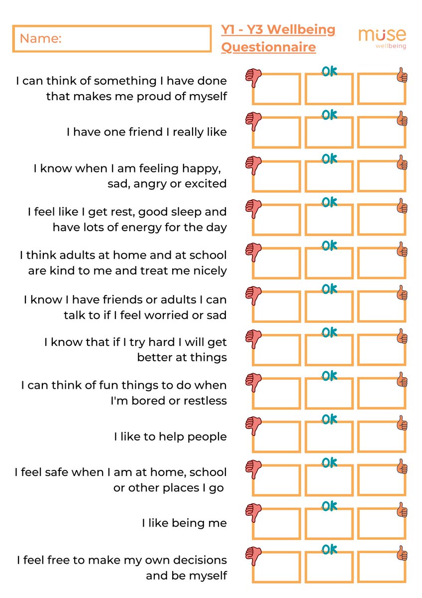 muse_wellbeing's tweet photo. Looking for a Wellbeing questionnaire for your students? 

Here is our Muse Wellbeing assessment Qs for Y1 to Y3 students (based on the The Stirling Children's Wellbeing Scale (SCWBS). 

Feel free to use with your class today! 😊 https://t.co/DtnOvYcua7