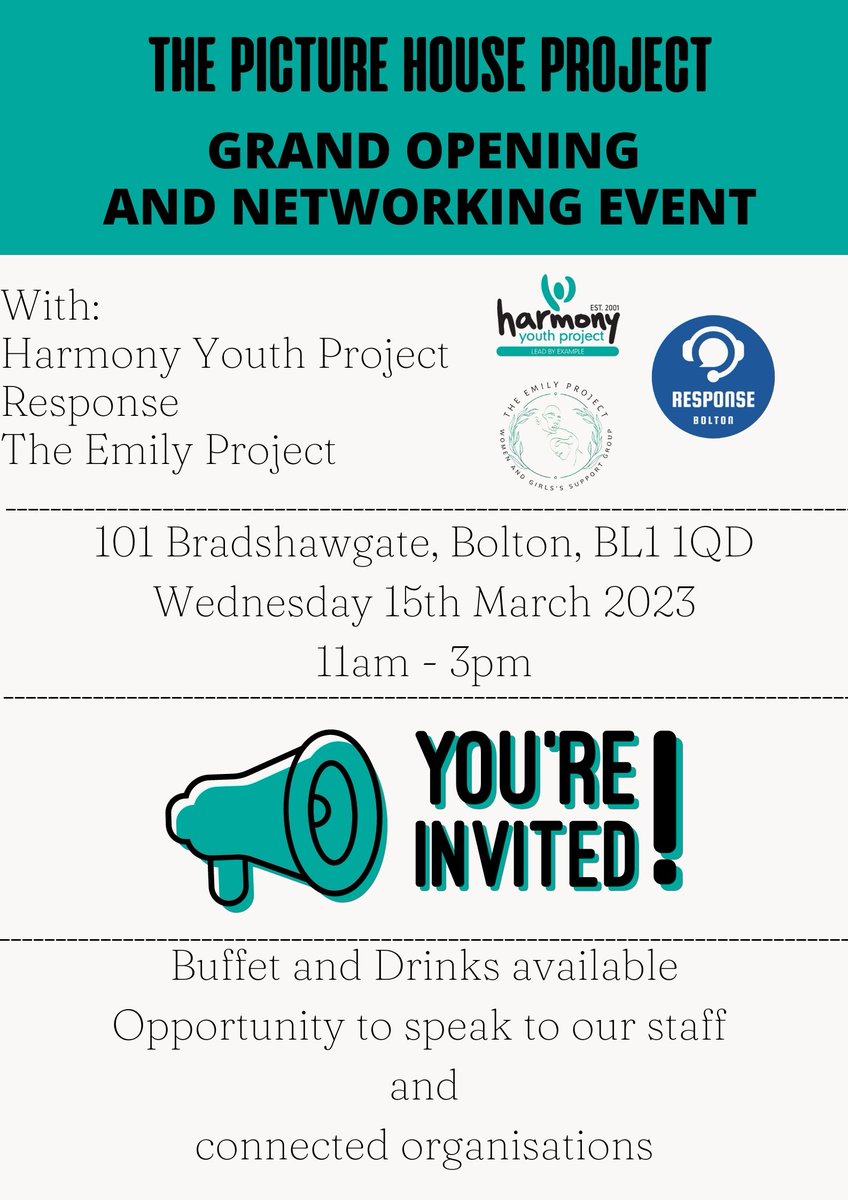 theemilyproject's tweet photo. This Wednesday we are hosting a Grand Opening and Networking Event for our new premises shared with @harmony_bolton  and @Response_Bolton  It's looking to be an amazing event and we hope to see you pop in and check out what we're doing 🥳😊 https://t.co/4REiNyNSsp