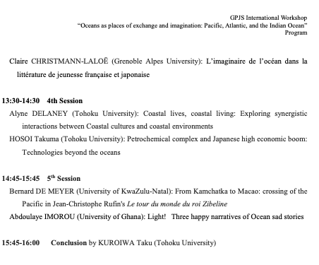 rojas_dan's tweet photo. 🇯🇵🇫🇷🇬🇭🇨🇴The program of the workshop "Oceans as places of #exchange and #imagination: Pacific, Atlantic and the Indian Ocean" in #sendai @TohokuUniPR  #GPJS  March 16th and 17th 拡散してくれてありがとう@AprojectTog @ilcea4 @UGrenobleAlpes @AmbJaponFR @ambafrancejp @CRH_ehess https://t.co/kTGQKeKIKQ