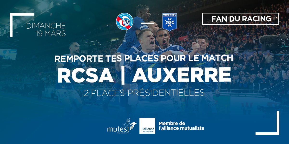 mutuellemutest's tweet photo. [#Concours ⚽️]
🎁Fan du #Racing ? Mutest sponsor officiel de la #RacingMutestAcadémie vous offre 2 places 🎫 pour le match #RCSAAJA en Présidentielle

Pour tenter votre chance :
🔷RT ce tweet
🔷Suivre notre compte @mutuellemutest

🍀TAS le 16/03
Bonne chance et Allez RACING⚪️🔵 https://t.co/iadJ1GtR3c