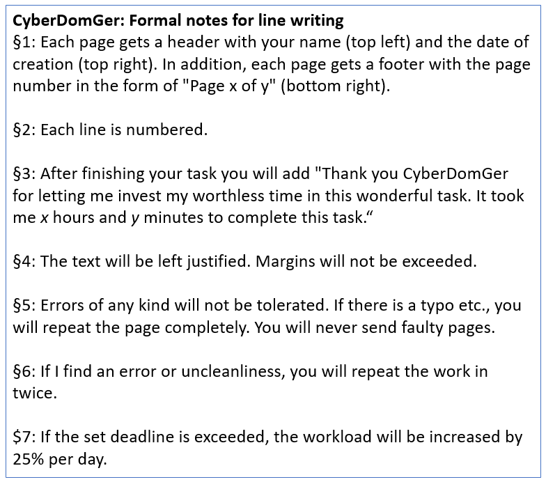 CyberDomGer's tweet photo. These are my personal #rules for #linewriting. 
All my #subs have to deliver perfect lines to their #goddess. https://t.co/95vQ8ZkEc0