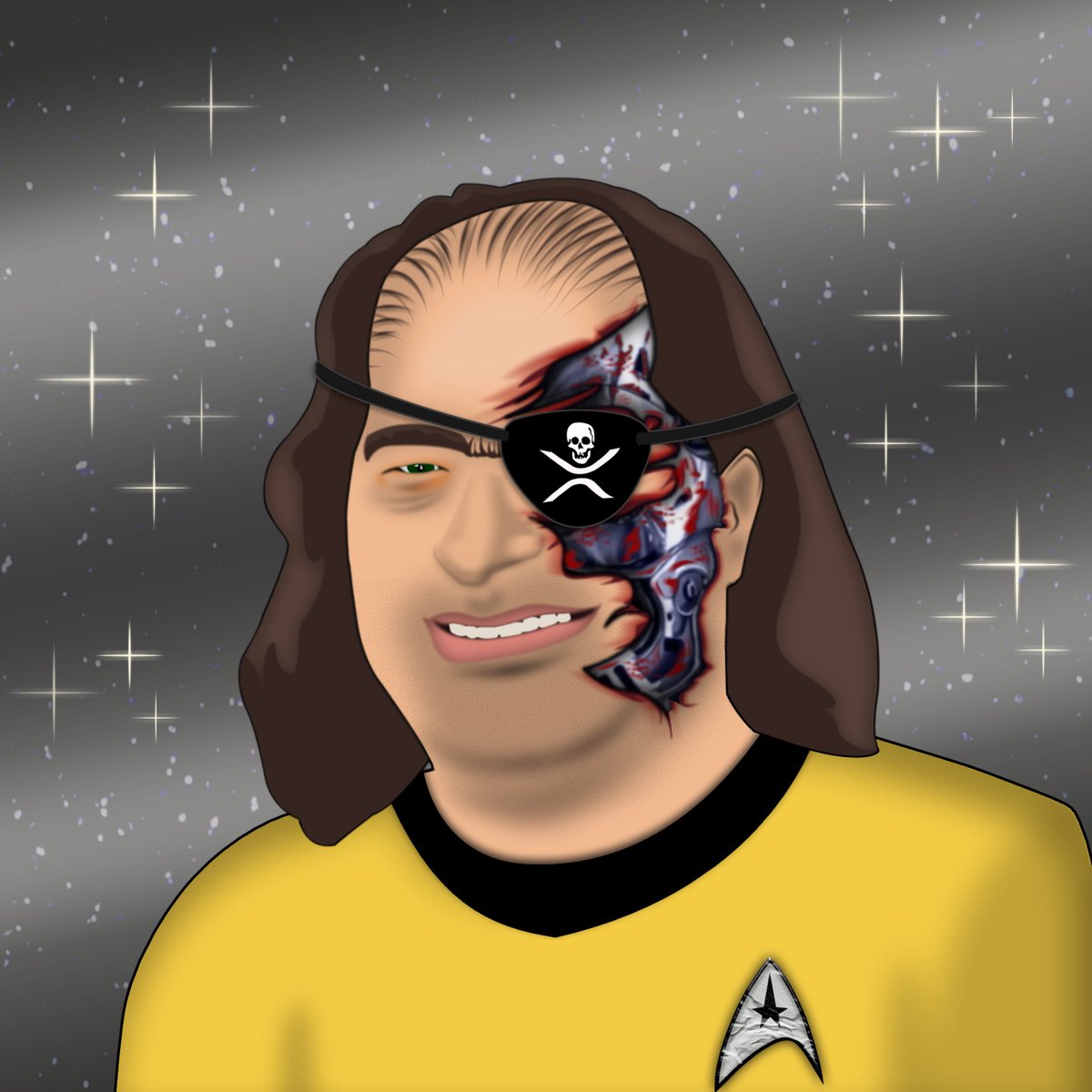 picahzhsbdb's tweet photo. Beam me up Davey a lucky minter bagged a singularity XRP eye patch with the silver background this one is all the way out there 🚀🛰️ https://t.co/j86yYrF3DU