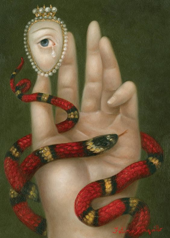 'and you faded into the pattern
of grass and shadows, and I returned
smiling and haunted, to a dark morning'
-To a Snake, Denise Levertov

🎨Fatima Ronquillo
#Superstitiology #BookWormSat #BookChatWeekly #OfDarkAndMacabre