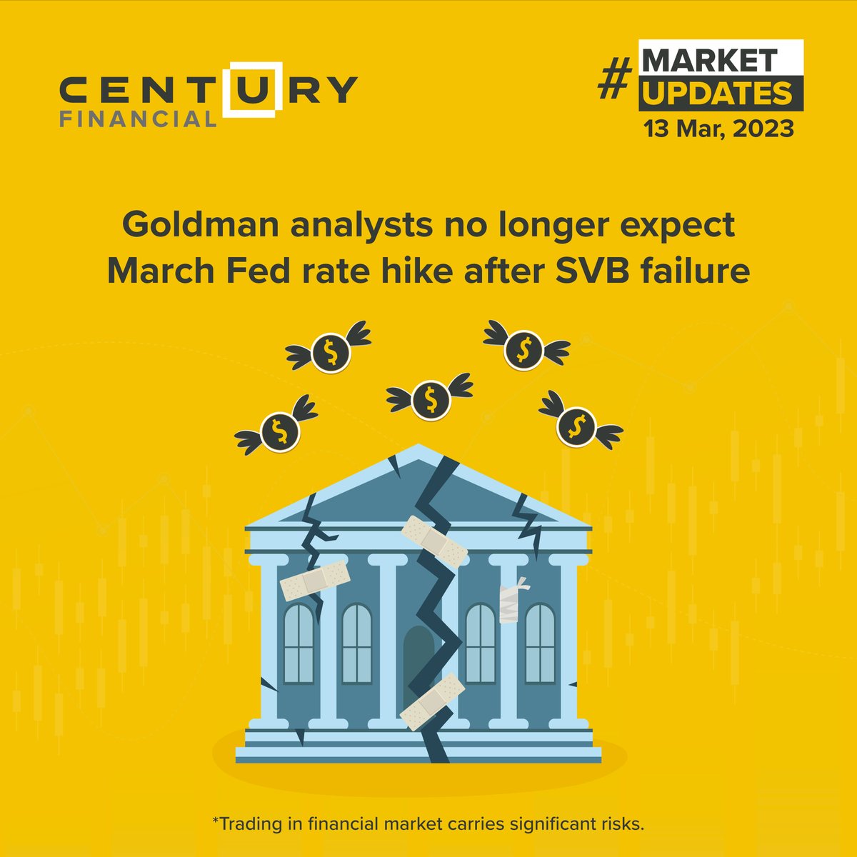 Century_Fin's tweet photo. #GoldmanSachs' analysts on Sunday said they no longer expect the US #Fed to deliver a rate hike at its March 22 meeting amid a stressed #BankingSector. #Goldman previously expected a 25-basis-point hike in March.
#BankRuns #SVBFailure #SVBFallout #InterestRates #SVB #SVBCrash https://t.co/RVveLQgI83