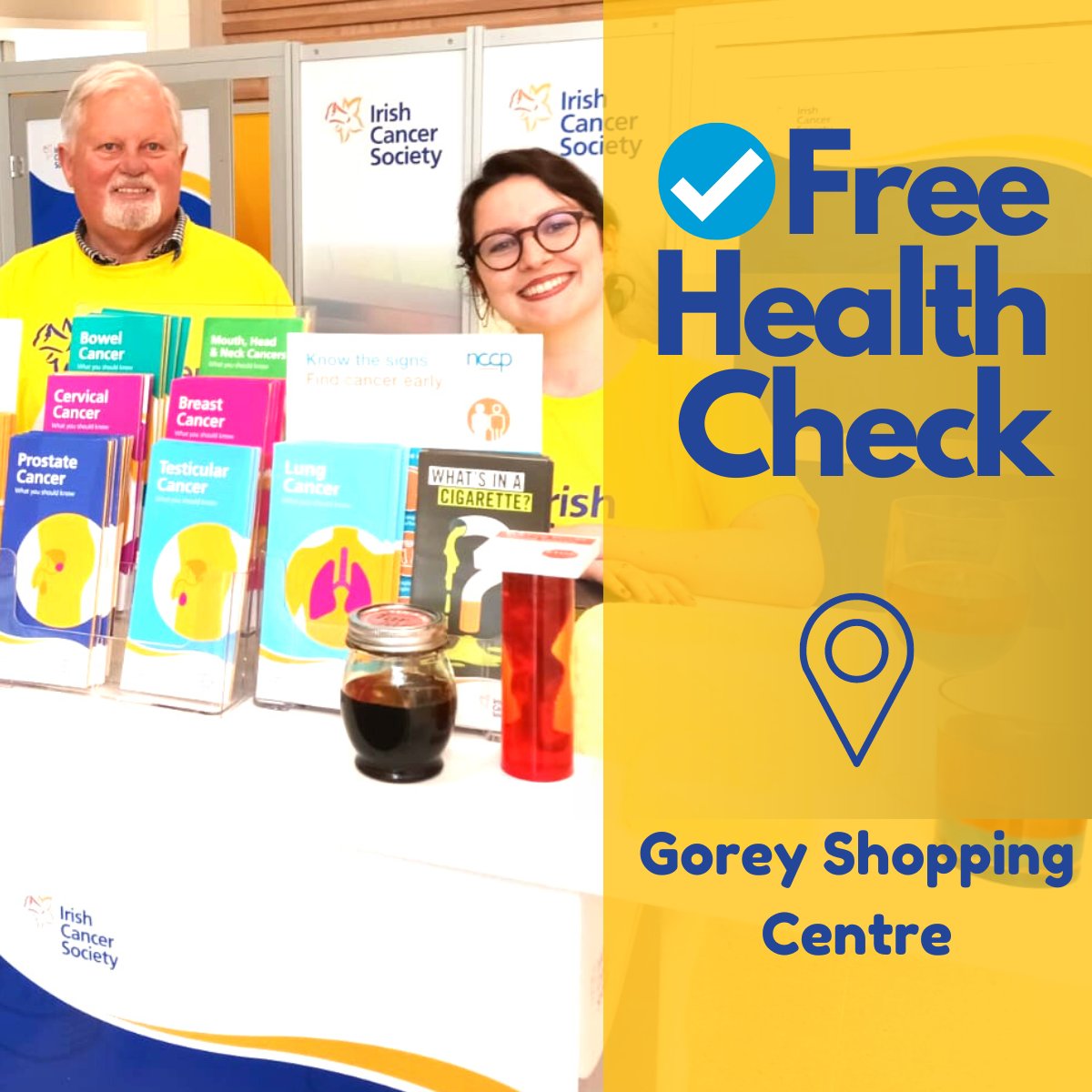 IrishCancerSoc's tweet photo. We'll be in Gorey Shopping Centre, on Wednesday 15th and Thursday 16th March, from 9am until 6pm offering free health checks to everyone over 18. No need to book, just pop over for a chat with one of our nurses! Find us opposite Elverys and Holland &amp; Barrett.

#YourHealthMatters https://t.co/gpA0tgfFzf