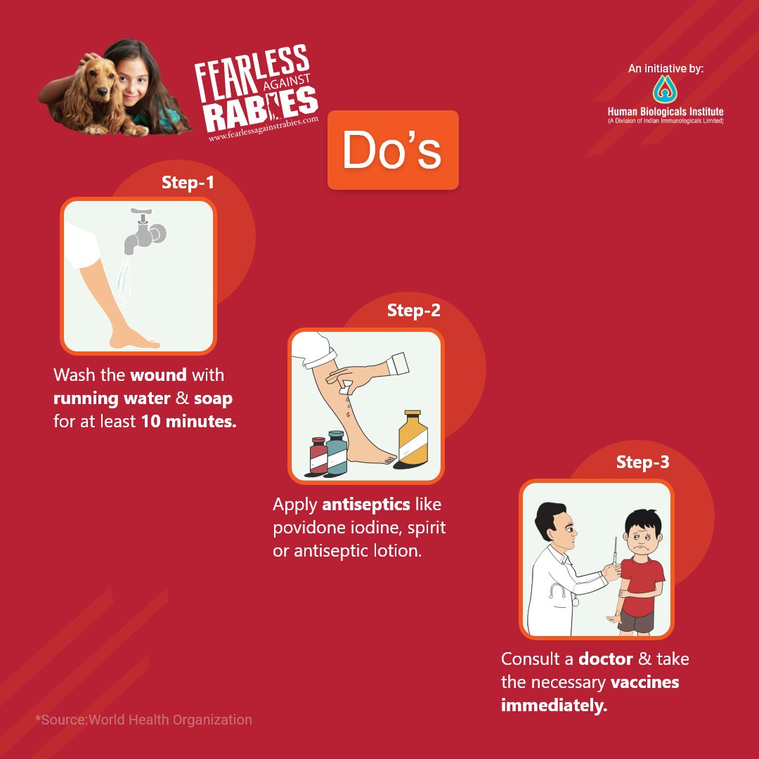 F_AgainstRabies's tweet photo. Bitten by an animal? 🐕
Do's and Dont's you should follow ⬇️
Know more at: https://t.co/VqhUbef7JJ
#fearlessagainstrabies #rabiesfree #rabiesawareness #animalbites #befearless #preexposurevaccination https://t.co/XwaqOoiCfW