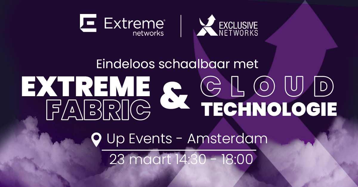 𝗭𝗶𝗻 𝗶𝗻 𝗲𝗲𝗻 𝗯𝗼𝗿𝗿𝗲𝗹?
Schrijf u in voor Extreme Fabric &amp; Cloud Technologie. Een workshop over moeiteloze &amp; kosteneffectieve schaalbaarheid voor uw bedrijf incl. een borrel na de sessie.
ow.ly/SEyB50N4K2g

#ExclusiveNetworksNL #WeAreExclusive #ExtremeNetworks