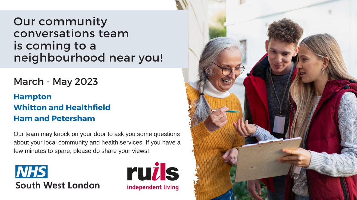 Ruils's tweet photo. We're launching a project with @nhsrichmond_ to connect with local people!

You may get a knock on your door from our team asking for feedback on local community/health services. If you have a few minutes to spare, please share your views!

Find out more: https://t.co/BTL8PaMKPm https://t.co/LHDxJgktDs