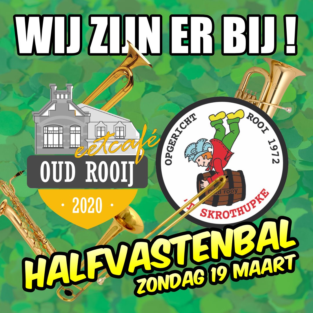 narretuuters's tweet photo. Aanstaande 𝘇𝗼𝗻𝗱𝗮𝗴 19 maart zijn wij aanwezig tijdens het 𝗵𝗮𝗹𝗳𝘃𝗮𝘀𝘁𝗲𝗻𝗯𝗮𝗹 van Cv 't Skrothupke en Cafe.oudrooij! Wie zien wij daar? 🎷🎺🥁
#narretuuters #narretuutersontour #oudrooij #skrothupke #papgat #carnaval #halfvasten #sintoederode #mooirooi https://t.co/IMZNHaKMJF