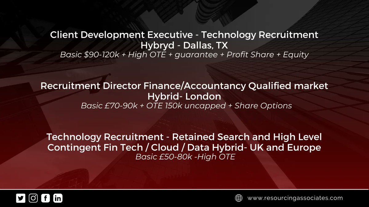 ResourcesAssoc's tweet image. Are you looking for a new job? We currently have several exciting opportunities available:
- buff.ly/3YBTQHI 
- buff.ly/3YBTQrc 
- buff.ly/3YxZmeh 

Email us for more info: enquiries@resourcingassociates.com

#rec2rec #r2r #recruitment2recruitment  #career
