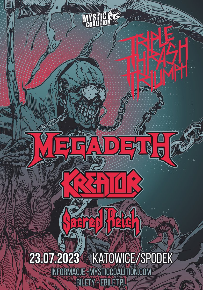 Megadeth's tweet photo. Poland! See you at Triple Thrash Triumph in Katowice on 23rd July. Tickets available at https://t.co/t159N5g7Kf https://t.co/P6BPb8W1FZ