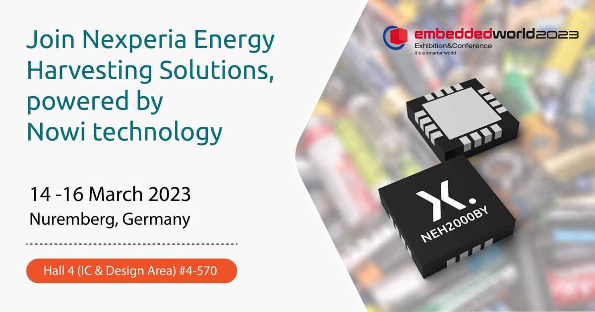 TeamNexperia's tweet image. If you’re at #embeddedworld2023, stop by and see us at 4-570 in Hall 4 (IC &amp;amp; Design Area) to learn about Nexperia’s PMIC solutions to perpetually power consumer electronics &amp;amp; IoT devices, removing the need for battery swaps - ensuring a sustainable future of electronics.