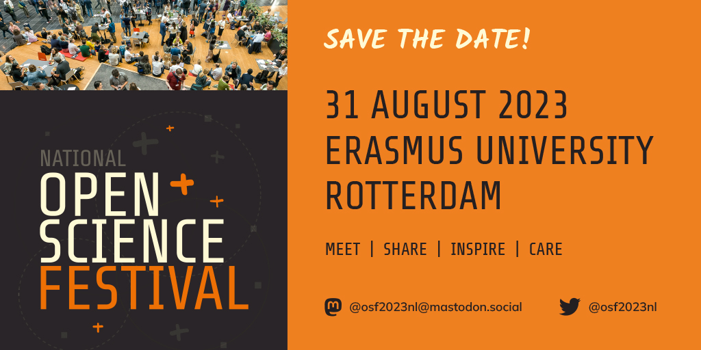 Health__RI's tweet photo. Get ready for the third edition of the Netherlands National Open Science Festival!
MEET | SHARE | INSPIRE | CARE at the @erasmusuni on August 31.
#osf2023nl #OpenScience https://t.co/jkJll4rxKJ https://t.co/Z1U1Qzn6Oy