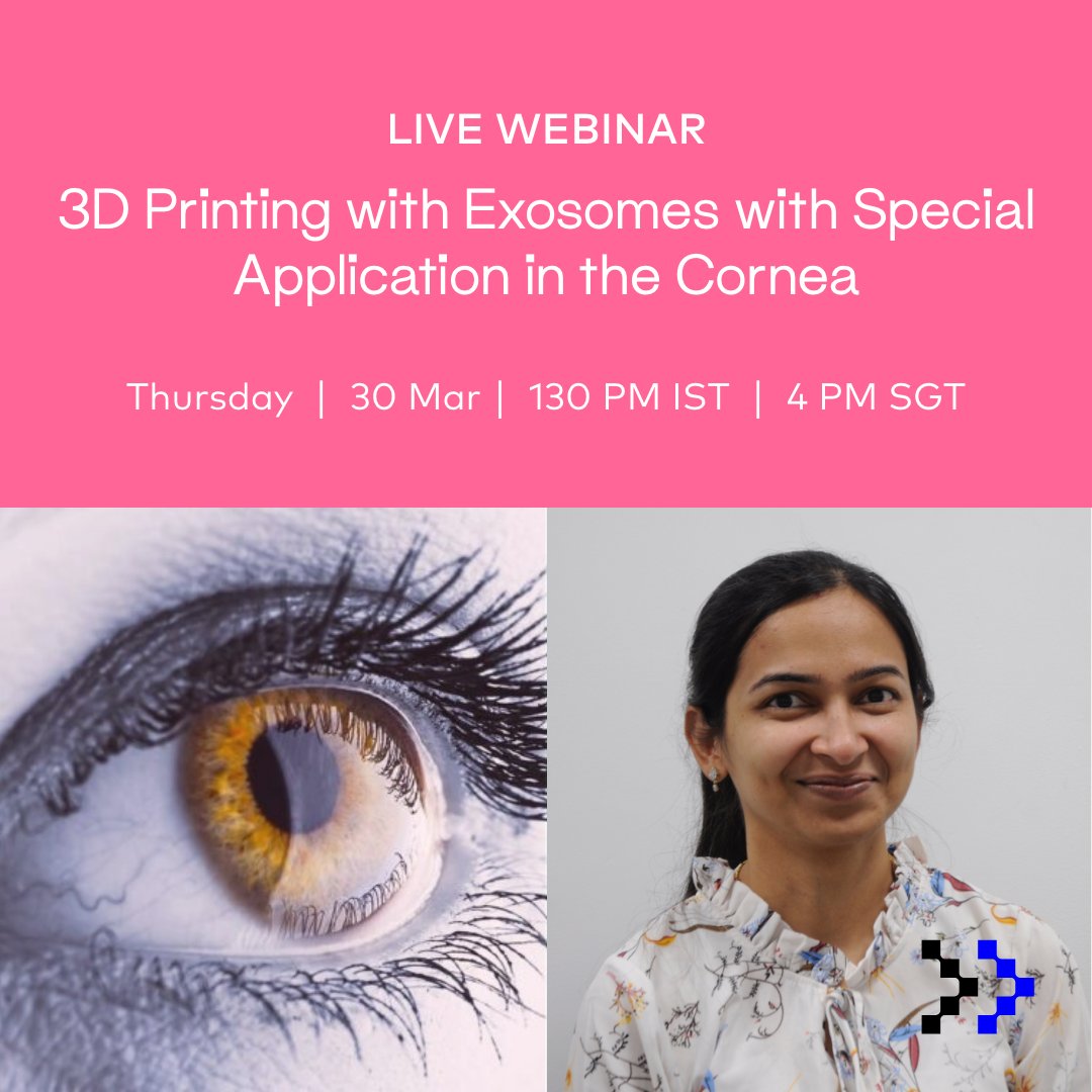 iALTEM's tweet photo. 3D Printing with Exosomes with Special Application in the Cornea !!
Date: 30th March 2023, Thursday
Time: 1:30 PM IST | 4 PM SGT | 10 AM CEST
Register Now: https://t.co/qAZUj5y3wd
.
.
#webinar #technology #3dprinting #cellink #bioprinting #exosomes #application #regeneration https://t.co/TUiZJALlaT