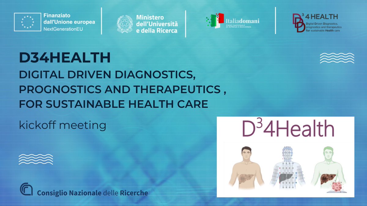 CNRIAC's tweet photo. #13marzo e #14marzo @SapienzaRoma
il kickoff meeting del progetto #D34Health ‘#Digital Driven #Diagnostics, #prognostics and #therapeutics for sustainable #HealthCare’. Il #cnr_iac è responsabile dello Spoke 3. @CNRsocial_ @CNR_DIITET
Tutte le info qui👇
https://t.co/ojFYSWiDa2 https://t.co/bl2Dzhit4J