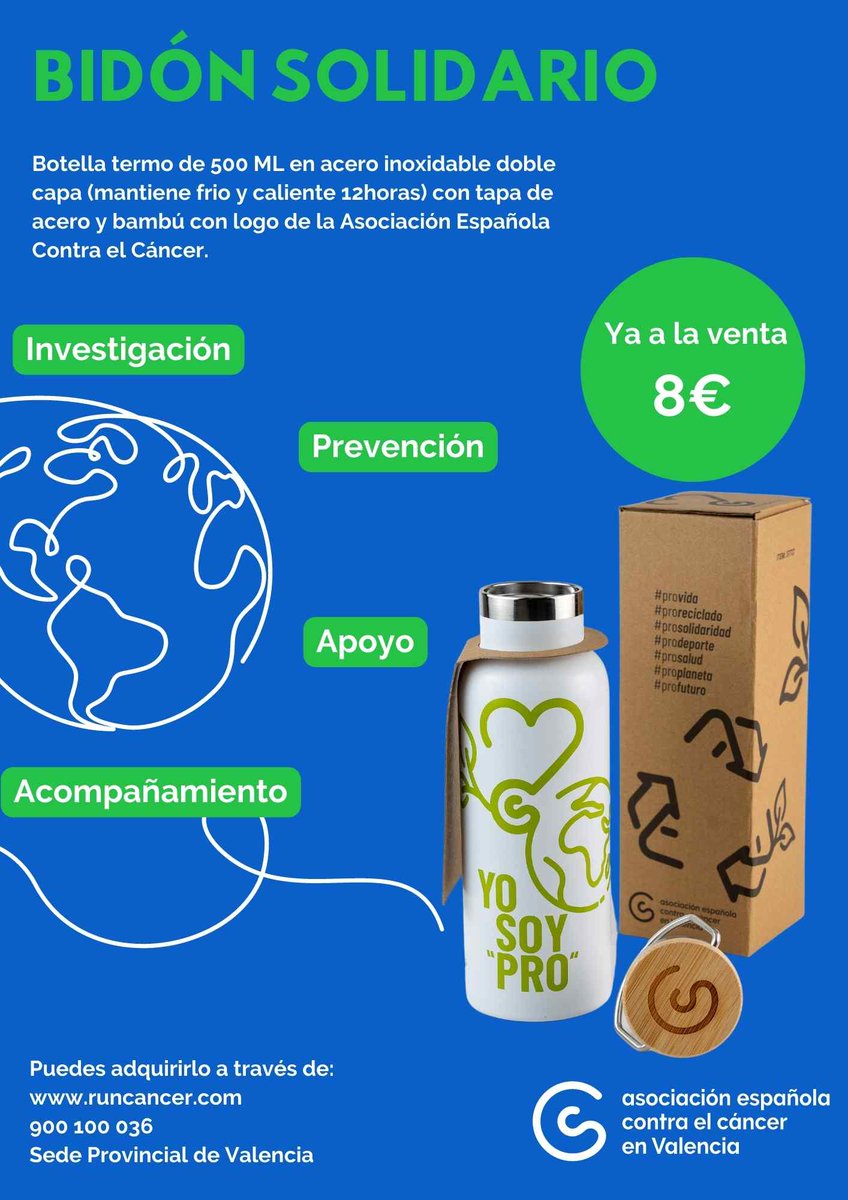¡Tenemos buenas noticias! Próximamente pondremos a la venta 'El bidón solidario' 💧, una botella termo de 500ml en acero inoxidable que mantiene el frío y el calor durante 12 horas.