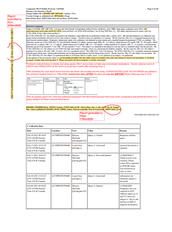 IamBrookJackson's tweet photo. 🚨PLEASE READ/RETWEET
This Pfizer clinical trial participant died of cardiac arrest 60 days after Dose #2. One review down....way too many more to go. This is infuriating! SOMEONE MUST STOP THIS NOW! HOW MUCH MORE EVIDENCE OF FRAUD DOES ANYONE NEED TO SEE? https://t.co/49pF4kkVoe