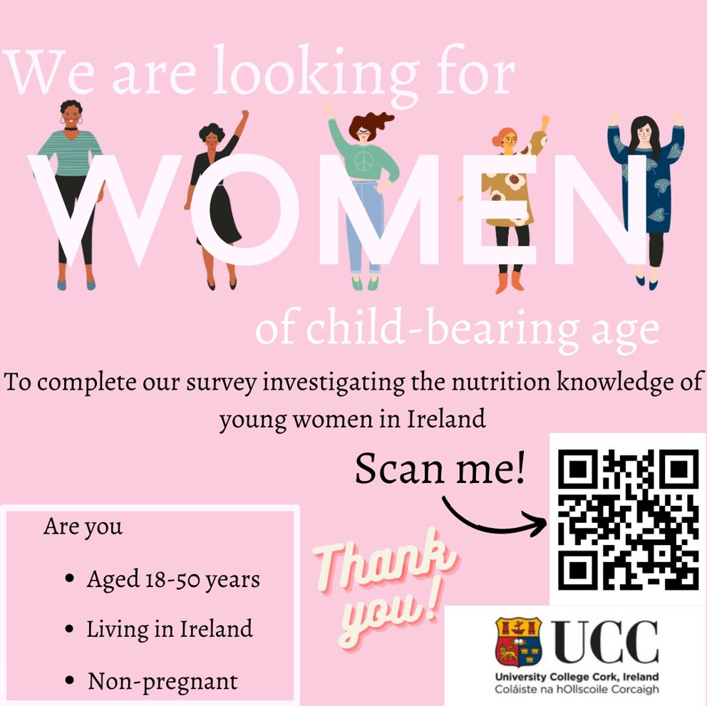 Researchers at the School of Food & Nutritional Sciences are gathering information on the nutrition knowledge, attitudes & dietary practices of women aged 18-50. The survey takes 10-15 minutes to complete & all responses are anonymous. Survey link - ucc.qualtrics.com/jfe/form/SV_d7…