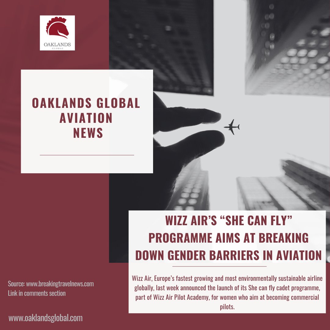 OaklandsGlobalG's tweet photo. Well done to Wizz Air on the launch of their She can Fly cadet programme, part of Wizz Air Pilot Academy for women who aim at becoming commercial pilots.
#wizzair #airpilot #pilot #academy #women #genderequality #aviation #aerospace https://t.co/mwlnXUSgGs