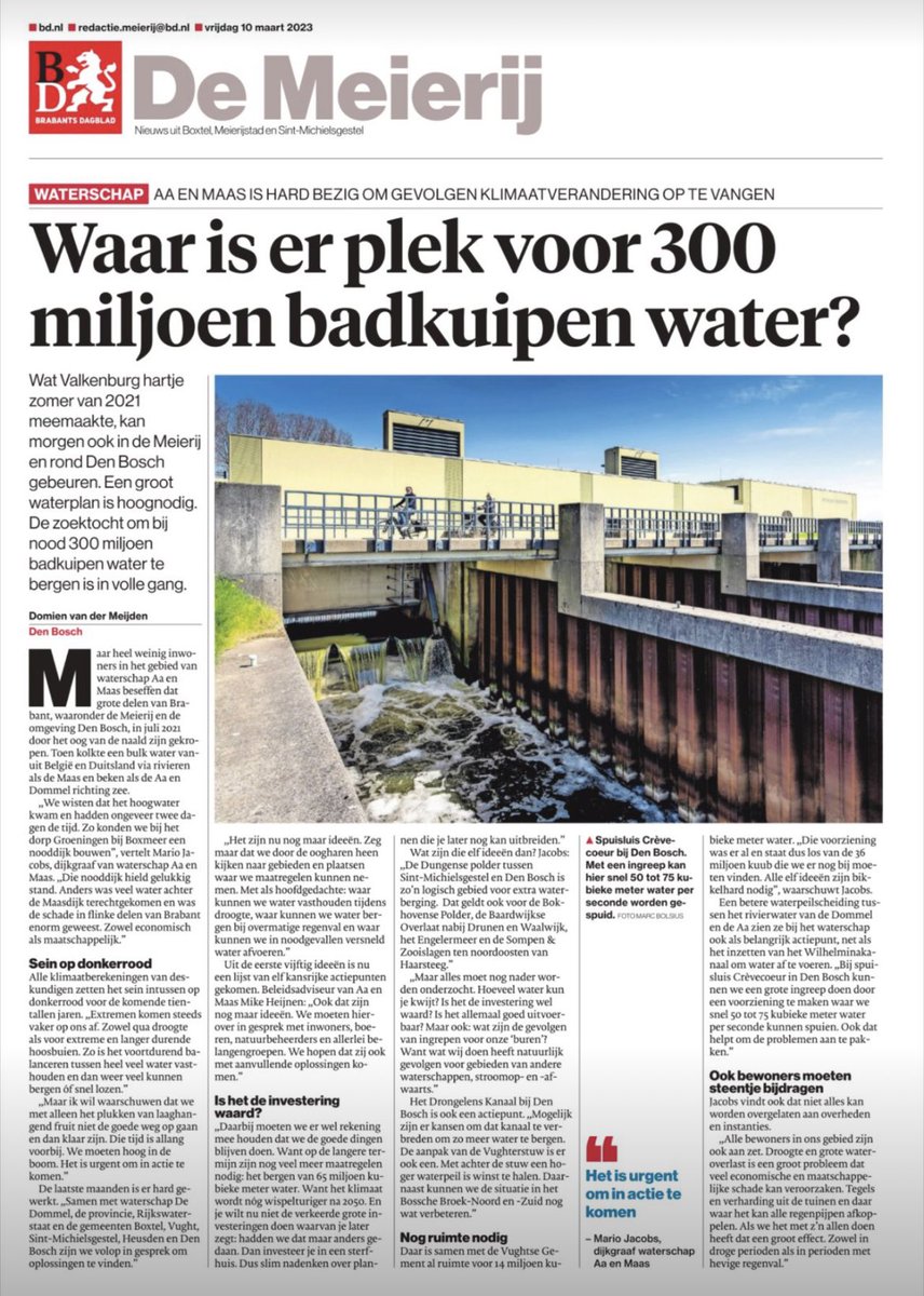 We zoeken ruimte voor veul water. Dat is volgens de laatste klimaatberekeningen nodig om er voor te zorgen dat de Bosschenaren droge voeten houden. Oftewel dik 5.000 voetbalvelden waar 1 meter water op komt te staan. We lichteb het toe in dit krantenartikel…