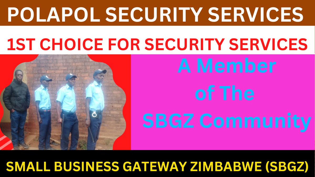 GatewaySmall's tweet photo. Welcome #polapolsecurityservices our newest #sbgzcommunity member. For all  your #securityservices contact #polapolsecurityservices on polapolservices@gmail.com cell: +263 77 275 0102
Join  #sbgzcommunity member by contacting #drcharlie sbgz2022@gmail.com  cell: +26371 370 2933 https://t.co/IpXkeBX5wY