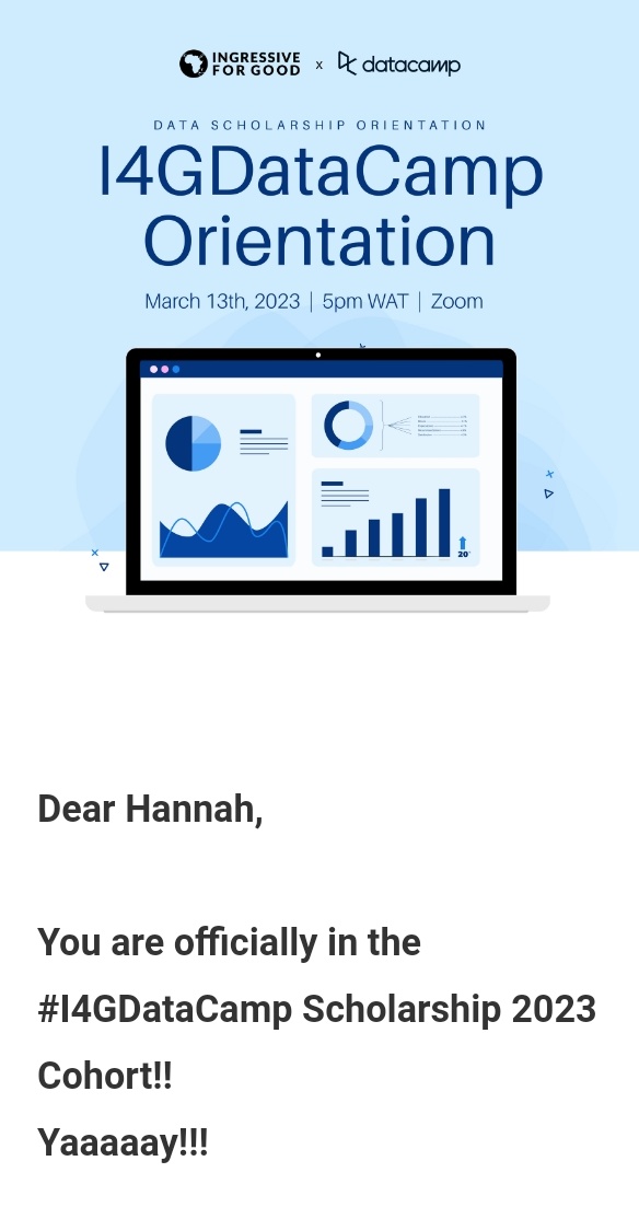 HannahAluko3's tweet image. Yeah,I am so excited right now,I got access to the 14G Datacamp Scholarship where I would learn #dataanalysiswithSQL,I look forward to gaining much knowledge from this course.
Thank you @Ingressive4Good for the opportunity...
#datafam
#dataanalysis