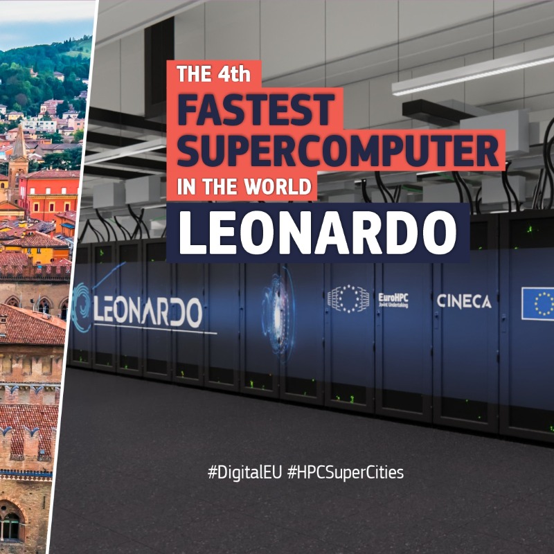 DigitalEU's tweet photo. 🗺️ Come city-hopping with us across Europe to check out our incredibly fast #SuperComputers!
📌 Today's stop: 🇮🇹 Bologna, Italy
#DYK that #LeonardoHPC has a peak performance of 323 #petaflops and weighs as much as 4,700 people?
#HPCSuperCities @EuroHPC_JU