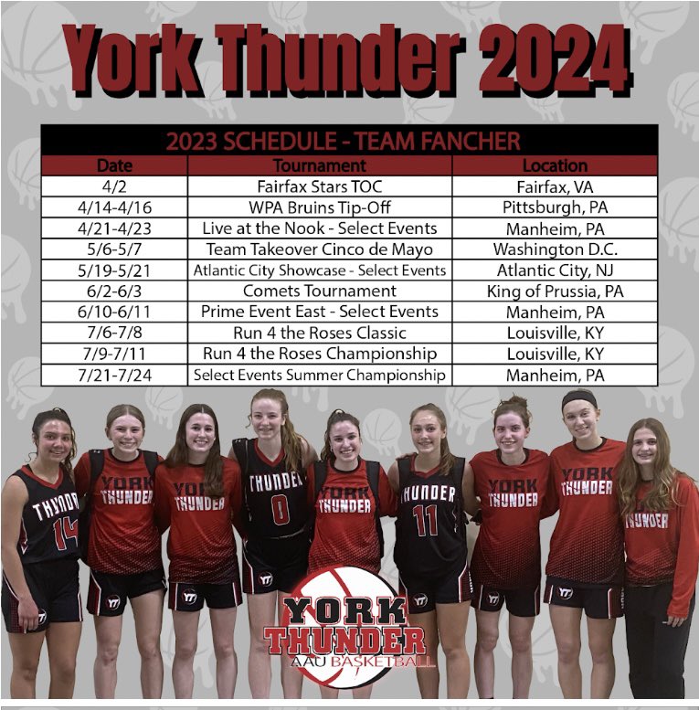 York Thunder AAU - 2024 (@yorkthunder2024) on Twitter photo Proud of these girls and their successes during the school season! Now let’s get this AAU season started! <a href="/yorkthunderaau/">York Thunder Basketball</a> Proud of these girls and their successes during the school season! Now let’s get this AAU season started! <a href="/yorkthunderaau/">York Thunder Basketball</a>