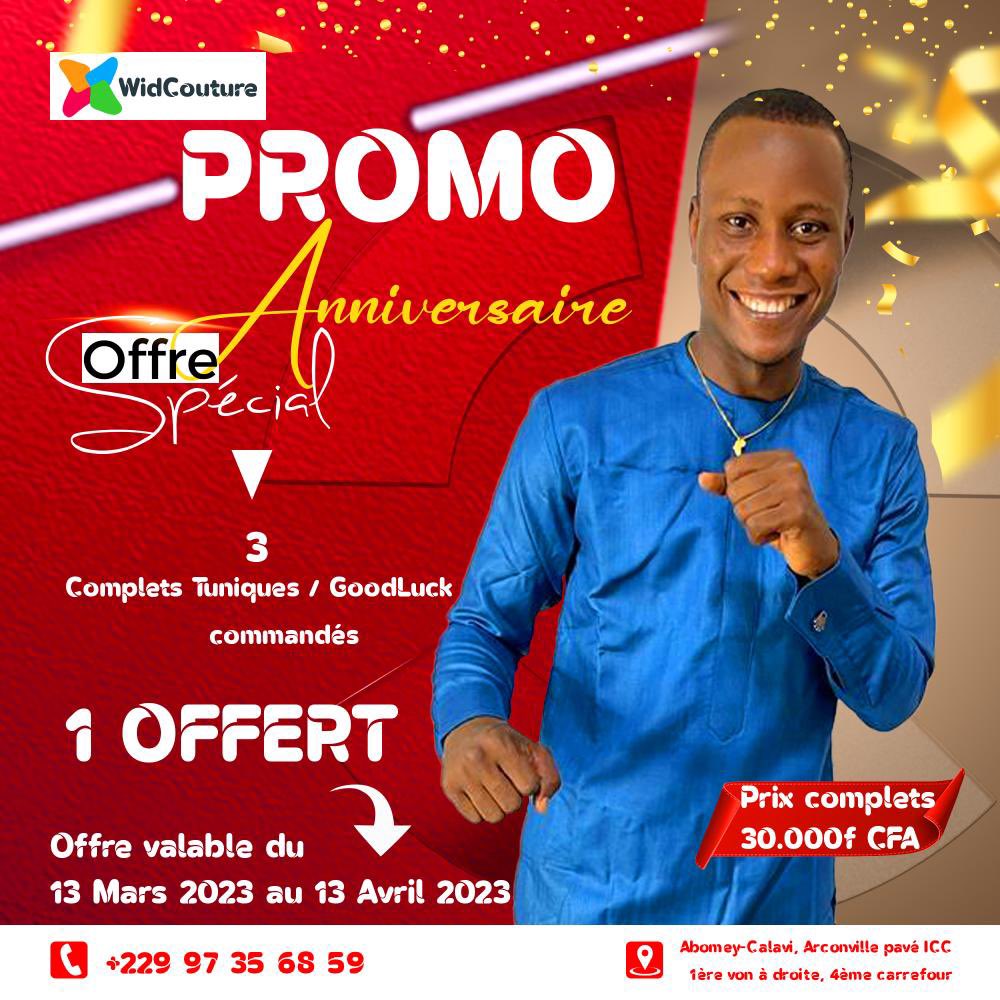 EElpio's tweet photo. Nous sommes fiers d'annoncer que Widcouture célèbre son deuxième anniversaire! Pour marquer cette occasion spéciale, nous avons décidé de remercier nos clients fidèles avec une promotion exclusive.
#promotion #annif #couture #style #habillement #tunique #widcouture #elegance https://t.co/1AOvRZ9nUB