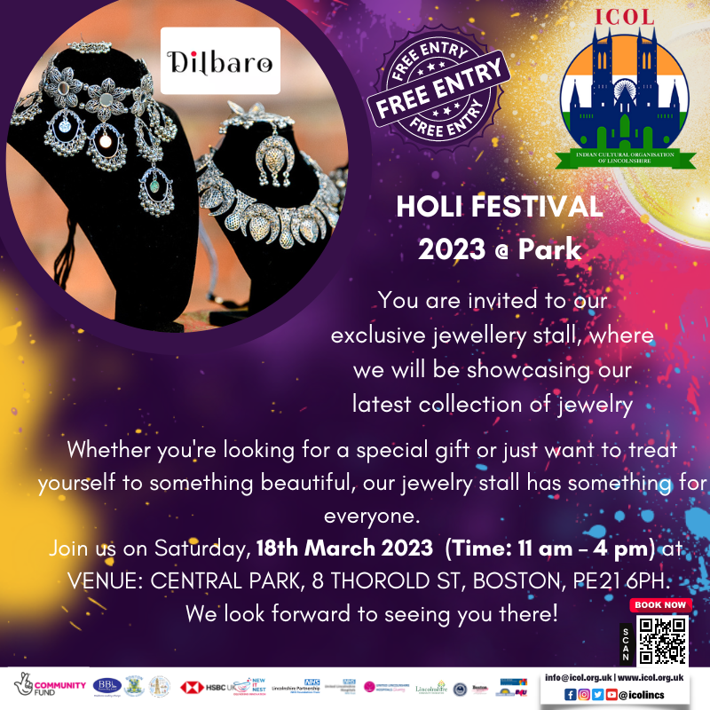 Icol022's tweet photo. You are invited to our exclusive jewellery stall, where we will be showcasing our latest collection of jewelry.Festival of colours! Saturday, 18th March 2023, VENUE: CENTRAL PARK, 8 THOROLD ST, BOSTON, PE21 6PH  @LincolnshireCF
Book your Free Tickets: https://t.co/81CvD1J9sU… https://t.co/NXdB7VsaSz