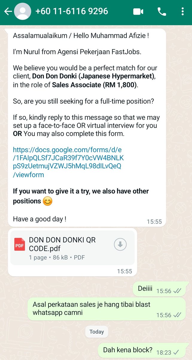 Dia yang blast whatsapp sebab simpan database,lepas tu dia yg block aku.

Lemah betul manusia sekarang ni. Fresh grad baru kerja dekat FastJobs ke ni?