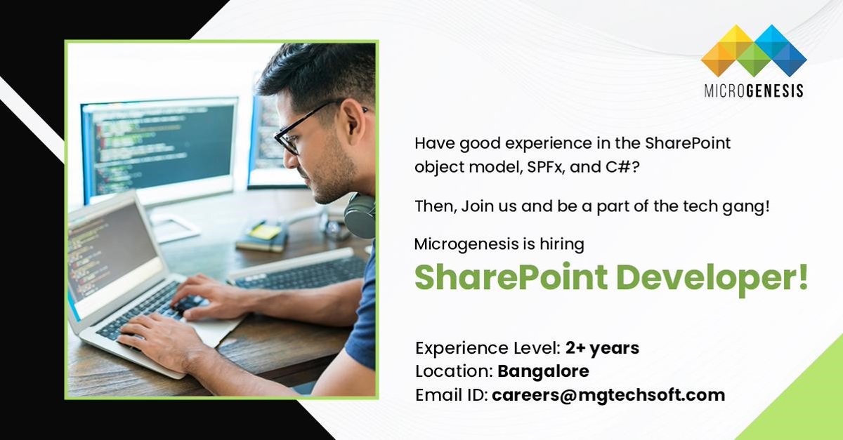 Mgtechsoft's tweet image. We're seeking a #SharePointDeveloper with hands-on experience developing SharePoint solutions using Visual Studio, C#, and the SharePoint object model.
Apply today at mgtechsoft.com/jobs/sharepoin… with the updated resume.
#SharePoint #SharePointDevelopment #SharePointJobs #Hiring