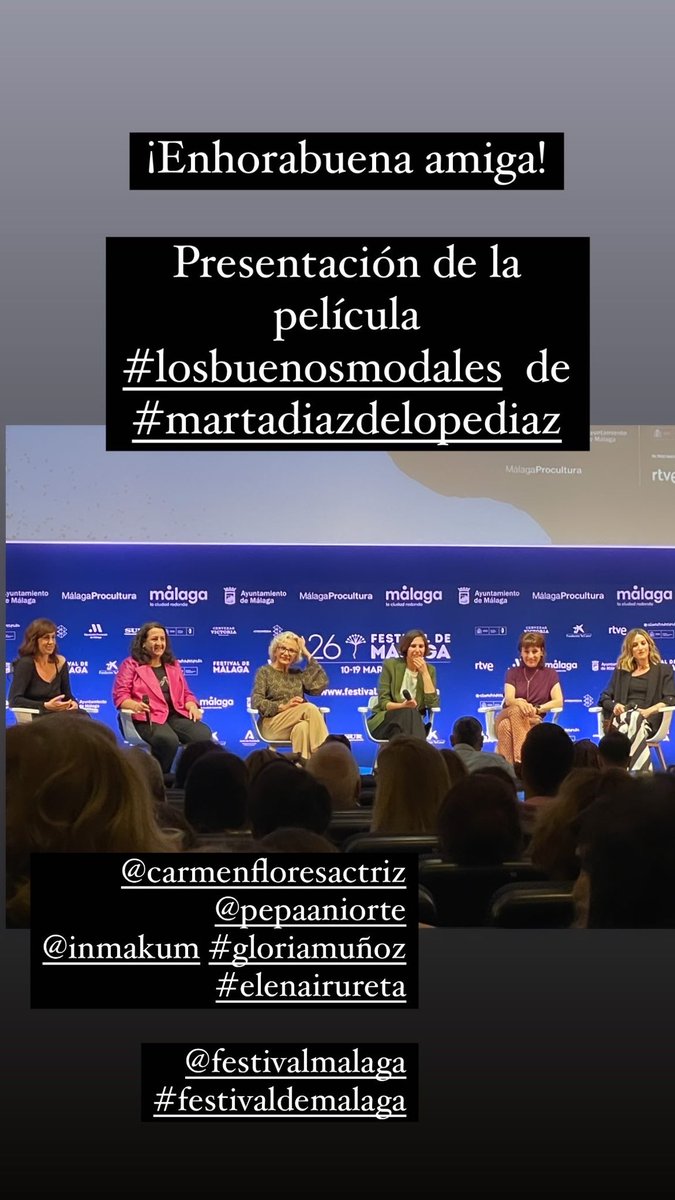 AnaMonrealC's tweet photo. Grande @MartaDiazdelope !!Presentación de #losbuenosmodales en el @festivalmalaga 28 abril en cines! #gloriamuñoz #elenairureta @pepaaniorte #carmenflores #inmacuesta #andreabarrionuevo #ricardfarre https://t.co/YITk6nXRAX