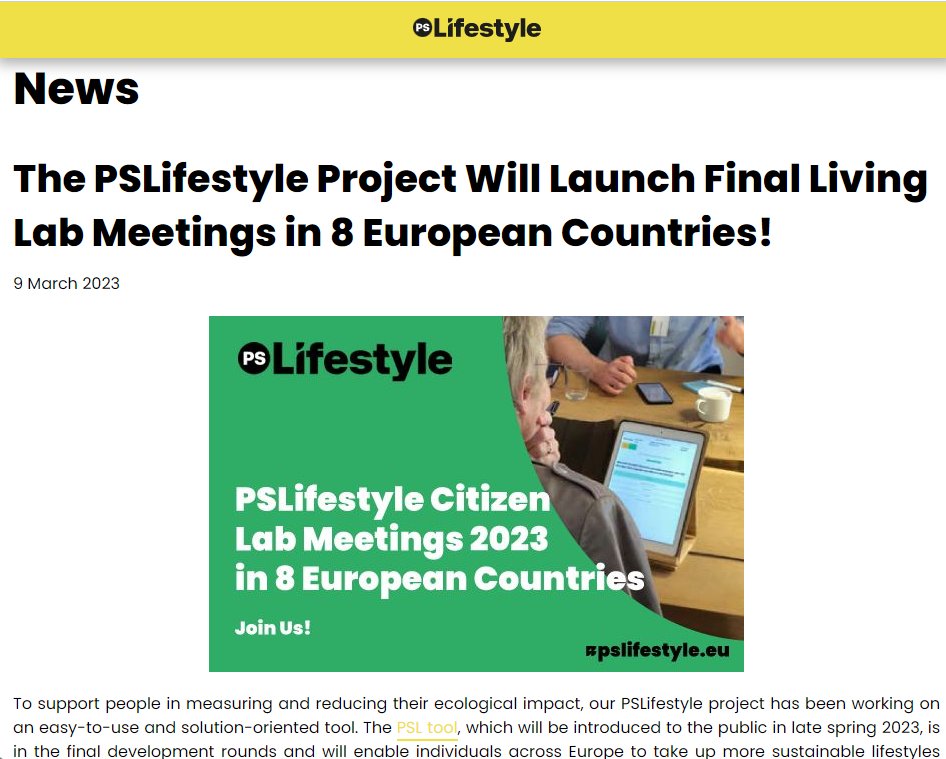 We will soon launch our final Living Lab Meetings in ⬇️
🇪🇪 🇫🇮🇩🇪🇬🇷🇮🇹🇵🇹🇸🇮🇹🇷 

Locals will have the chance to get to know &amp; work with the PSL tool &amp; create plans on how to make their lifestyles more #sustainable

Discover the Labs in your country: 
pslifestyle.eu/news?c=search&…