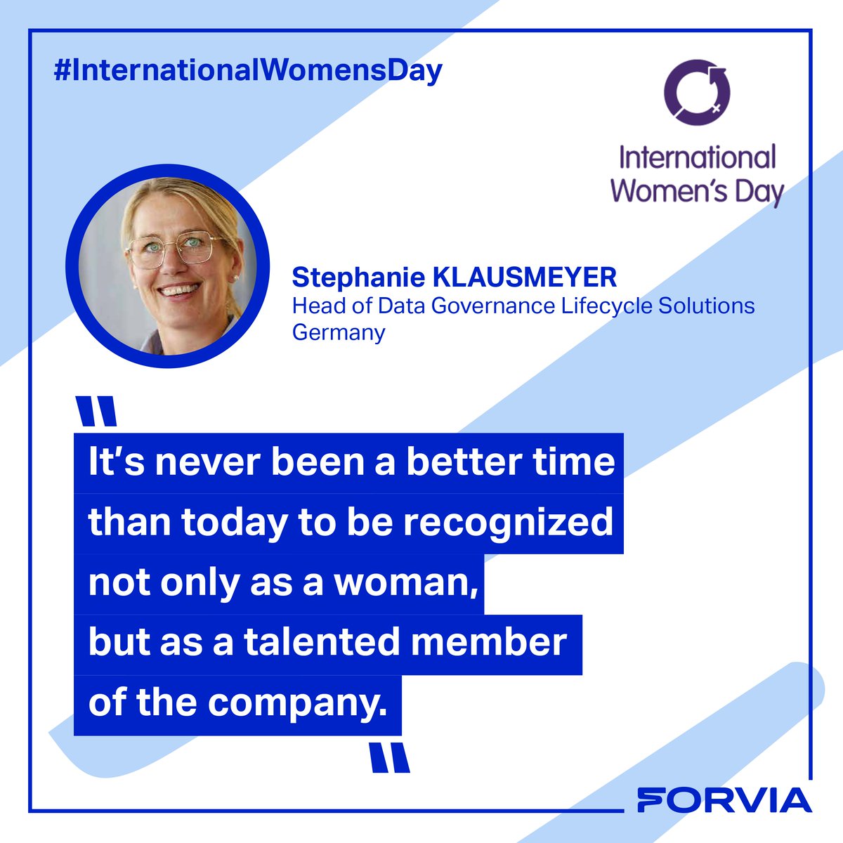 👏As our 8-day #InternationalWomensDay2023 campaign continues, today we are introducing Stephanie Klausmeyer! She's our head of #Data Governance, Lifecycle Solutions! We'll never stop appreciating your talent and expertise! @womensday #FORVIAProud #WeAreFORVIA #InspiringMobility