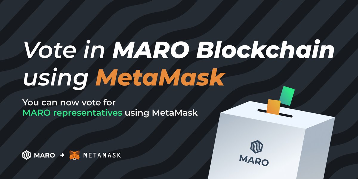 maro_blockchain's tweet photo. Vote in MARO Blockchain using MetaMask

With the completion of the MARO blockchain gttc 0.2.3 update and integration with MetaMask, voting for MARO blockchain is now supported through MetaMask. 

To learn more: https://t.co/nlXrZ5CQzK https://t.co/nscwYef1iO