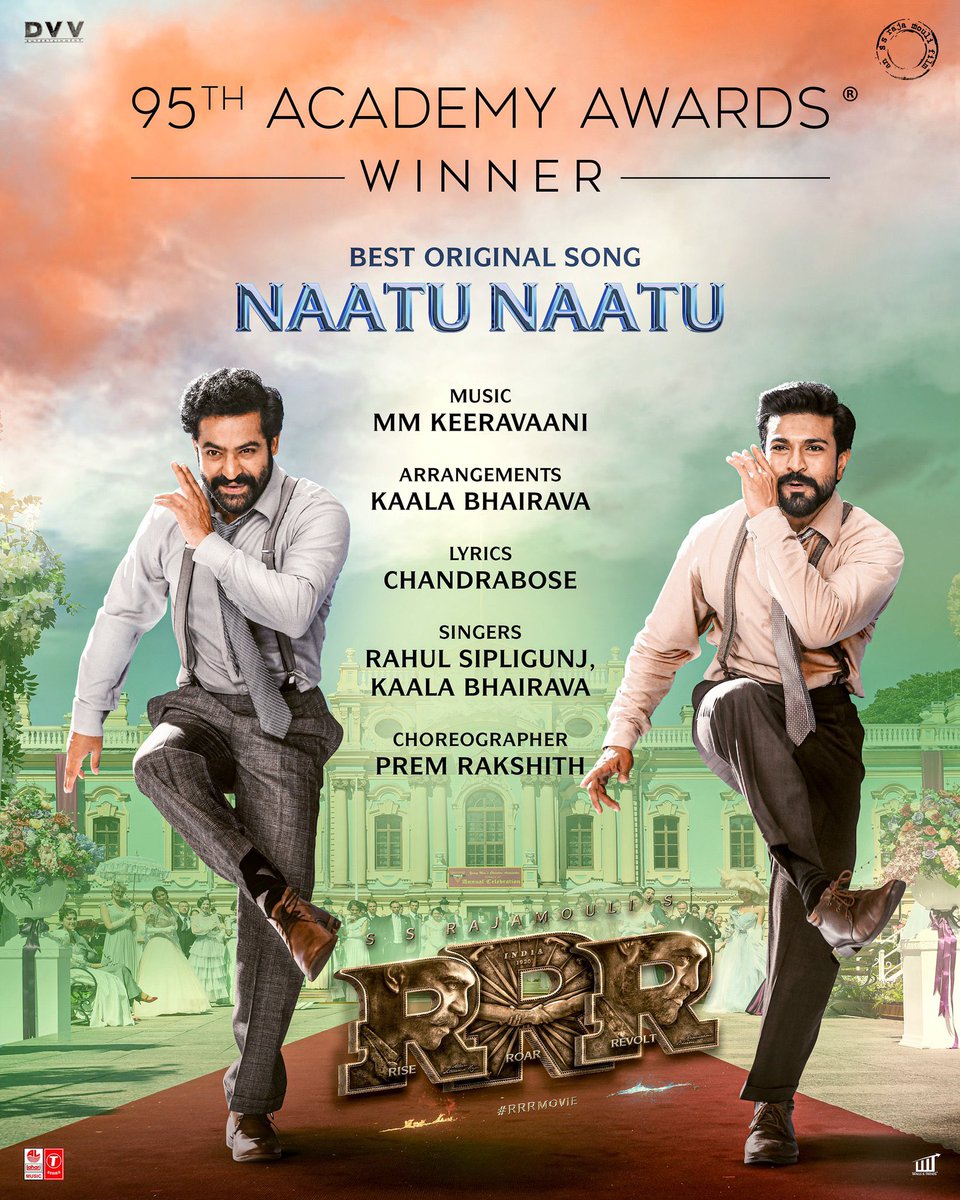 PrabhasRaju's tweet photo. History will remember #RRR as the first Indian cinema film to be honoured with an #Oscar for #NaatuNaatu 👏🏼✊🏻 

Congrats to the amazing team for the huge victory! - #Prabhas

@ssrajamouli @mmkeeravaani @tarak9999 @AlwaysRamCharan @boselyricist @kaalabhairava7 @Rahulsipligunj https://t.co/kJzJLfXoeO