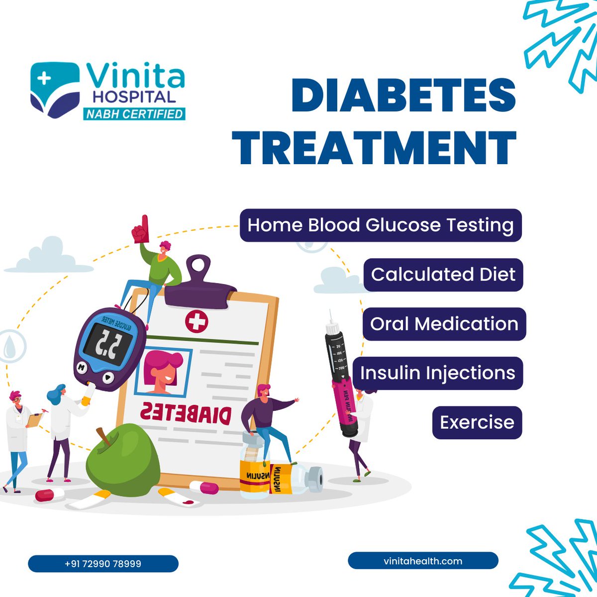 DIABETES TREATMENT
Home #BloodGlucose Testing
#CalculatedDiet
#OralMedication
#InsulinInjections
#Exercise

Reach us @ 72990-78999 & 044 6903-9999
Visit@ vinitahealth.com

#VinitaHospital #VinitaHealth #healthylifestyle  #excellenttreatment #appearance