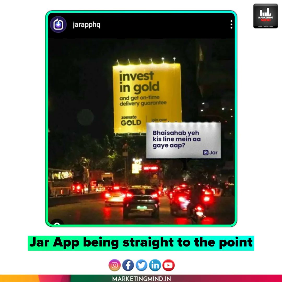 MarketingMind_'s tweet photo. Here's is how @JarAppHQ reacted to @zomato's viral billboard...
#MarketingMind #Zomato #JarApp #WhatsBuzzing #CreativeBillboards https://t.co/VzHvA3ObH3