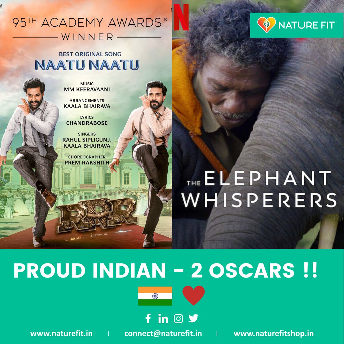 naturefitsocial's tweet photo. Proud Moment for Indian Cinema for winning Best Documentary Short Film and Best Song Category 🤩😇❤️

Congratulations India 🇮🇳

#Oscars  #TheElephantWhisperers  #SSRajamouli  #AcademyAwards  #MMKeeravani  #Oscars95 #Oscar #Indian #proud #daterush #Oscar2023 https://t.co/gVmwnCleuD