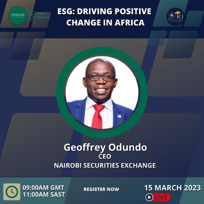 GreencoESG's tweet image. ESG: Driving Positive Change In Africa speaker Geoffrey Odundo. To attend the event please register here forms.gle/i5e3cFuz4FtKGy…  
Join them to discuss how Africa can accelerate development on the continent by using ESG?
#ESGGPS #Riskinsights #INSEAD #GEC #Sustainability