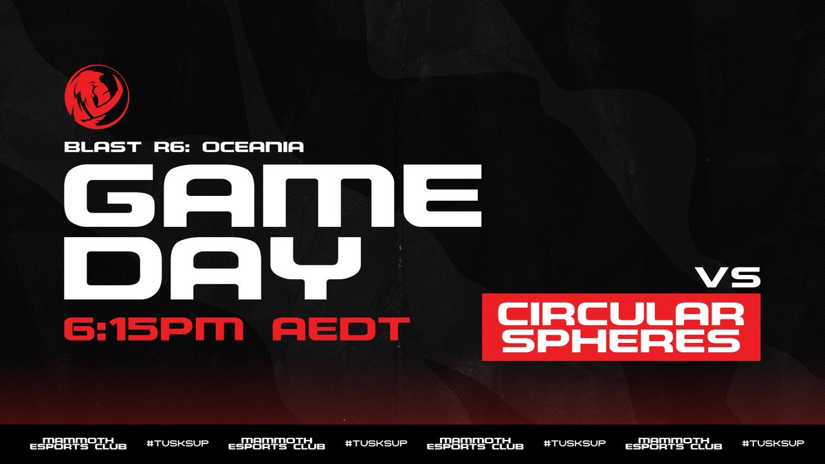 DNS MAMMOTH ESPORTS CLUB (@mammoth_oce) on Twitter photo ITS OUR <a href="/R6esportsOCE/">Rainbow Six Esports OCE</a> DEBUT!
⚔️ #CircularSpheres
📺 Tune in 6:15PM AEDT!
#TusksUp 🦣 | #MECWIN | #BLASTR6 ITS OUR <a href="/R6esportsOCE/">Rainbow Six Esports OCE</a> DEBUT!
⚔️ #CircularSpheres
📺 Tune in 6:15PM AEDT!
#TusksUp 🦣 | #MECWIN | #BLASTR6