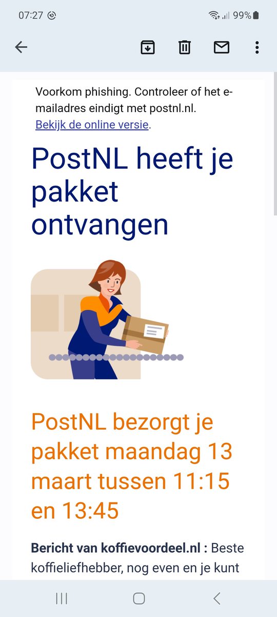 WimMensink's tweet photo. @PostNL zou het dan vandaag wel een keer lukken?
Of krijg ik om 11.30u weer een bericht dat jullie toch om 15.15-17.45u komen....#nooitopdeaangemeldetijd https://t.co/lDDne6f7V0